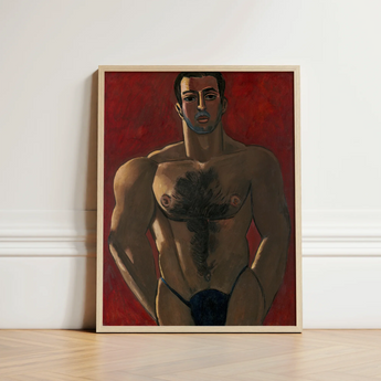 Framed Painting Muscular Man Dark Blue Underwear Vibrant Marsden Hartley, Greek Boxer, Painted, Madawaska, Final Maine Period, Fixing