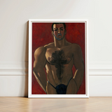 Framed Painting Muscular Man Dark Blue Underwear Vibrant Marsden Hartley, Greek Boxer, Painted, Madawaska, Final Maine Period, Fixing