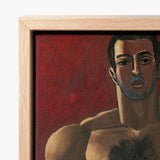 Framed Canvas Painting Muscular Man Dark Hair Blue Marsden Hartley, Greek Boxer, Painted, Madawaska, Final Maine Period, Fixing Lionel