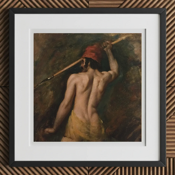 A Greek Slave - William Etty Art Print, 12x12’’ / 31x31cm / Black Frame / 2’’ Matboard, Framed Painting Man Spear