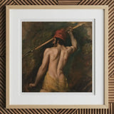 A Greek Slave - William Etty Art Print, 12x12’’ / 31x31cm / Natural Frame / 2’’ Matboard, Framed Painting Man Spear