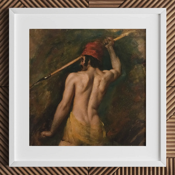 A Greek Slave - William Etty Art Print / Canvas 12x12’’ / 31x31cm / White Frame / Matboard Framed Oil Painting Muscular Man Profile Red Hat