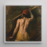 A Greek Slave - William Etty Art Print / Canvas 12x12’’ / 31x31cm / White Frame Framed Painting Muscular Figure Red Headgear Yellow Cloth
