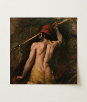 Square-framed Oil Painting Muscular Man Profile Red Cap William Etty Homoerotic, Art, Greek Slave