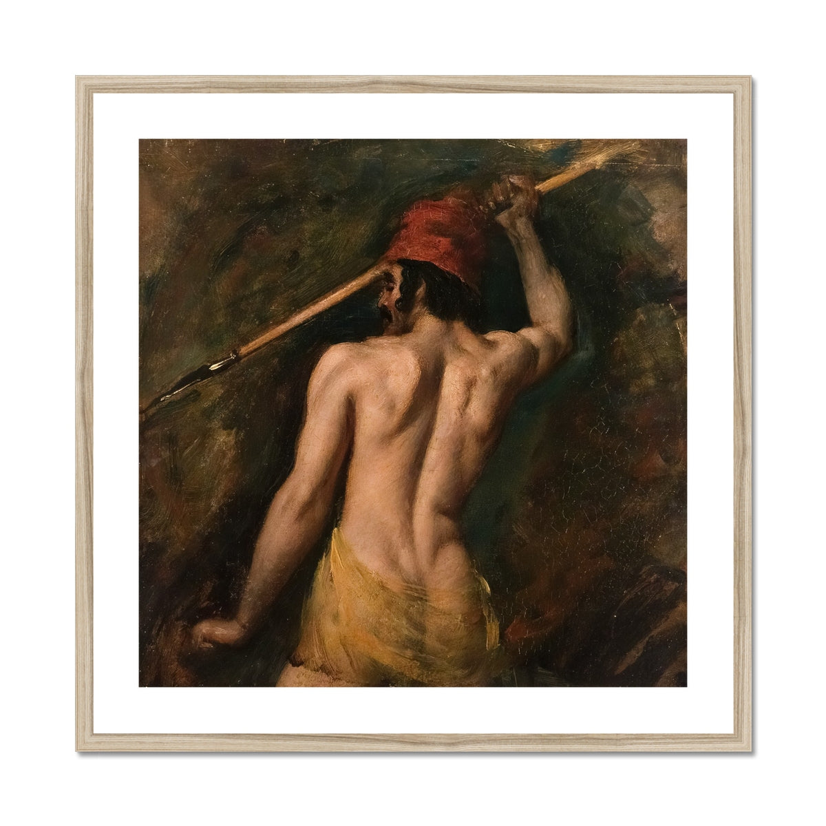 A Greek Slave - William Etty Art Print, Classical Painting Muscular Warrior Red Helmet Spear