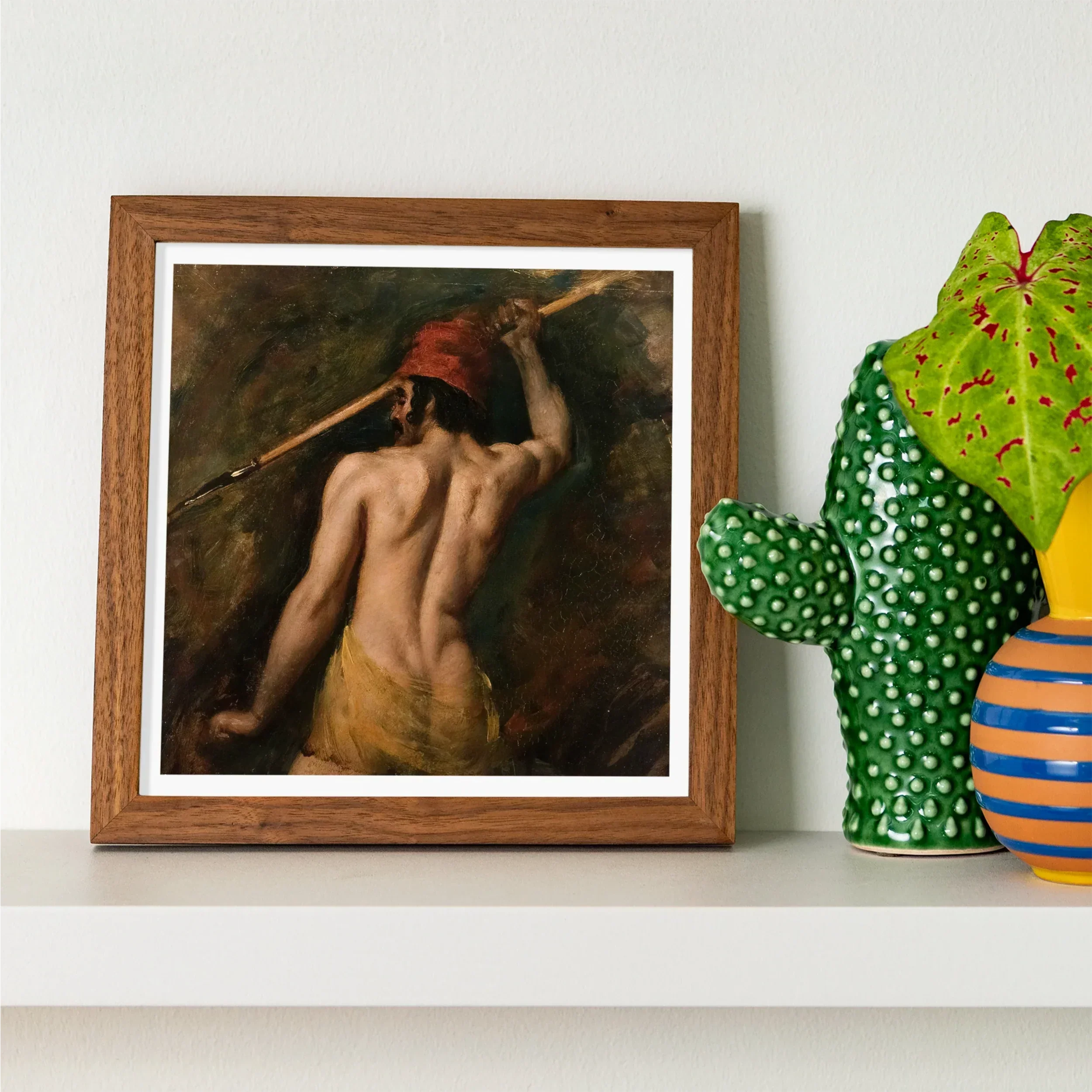 A Greek Slave - William Etty Art Print, Framed Classical Painting Nude Figure Red Cap Staff