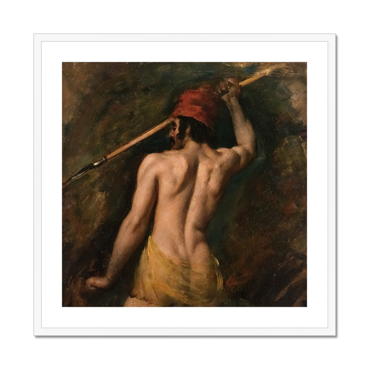 A Greek Slave - William Etty Art Print, Muscular Figure Red Cap Spear Exposed