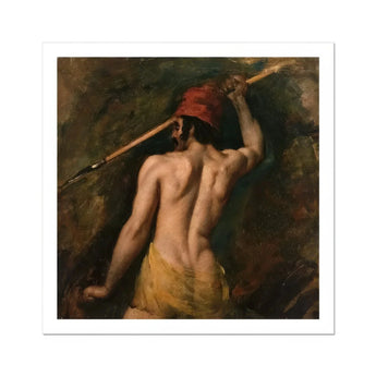 A Greek Slave - William Etty Art Print, Shirtless Figure Red Cap Long Pole Staff