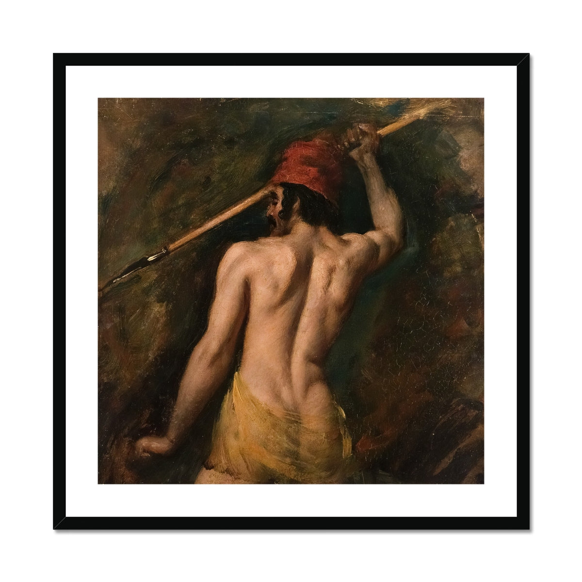 A Greek Slave - William Etty Art Print, Shirtless Figure Red Cap Spear Muscular Exposed