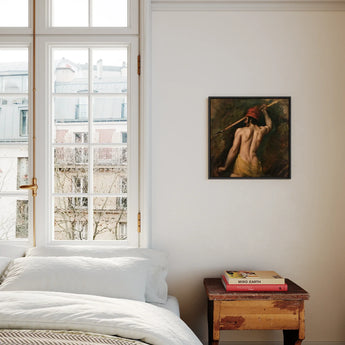 A Greek Slave - William Etty Framed Canvas, Bright Bedroom Corner White Bedding Wooden Nightstand Framed