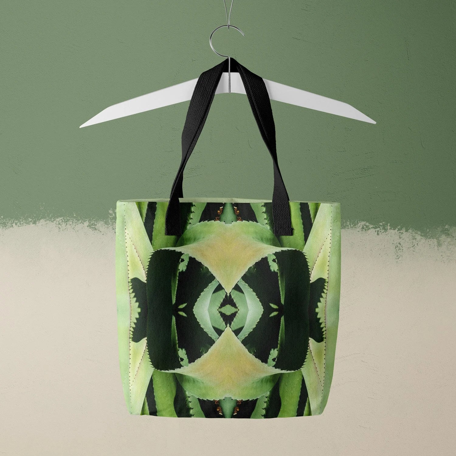 Oh so Succulent - Trippy Modern Botanical Tote Black Handles Bags