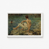 Framed Oil Painting Young Man Light-colored Trousers Rocks Scott Tuke Transposes, Seaside Art Print, Fleeting Touch