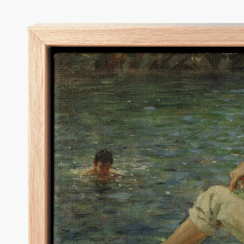 Framed Canvas Print Classical Painting Figures Water Encased Scott Tuke Transposes, Seaside Art, Fleeting Touch