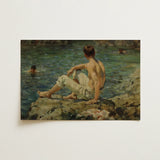 Green and Gold - Henry Scott Tuke Art Print / Canvas Vintage-style Oil Painting Young Man Light-colored Trousers Rocks Scott Tuke
