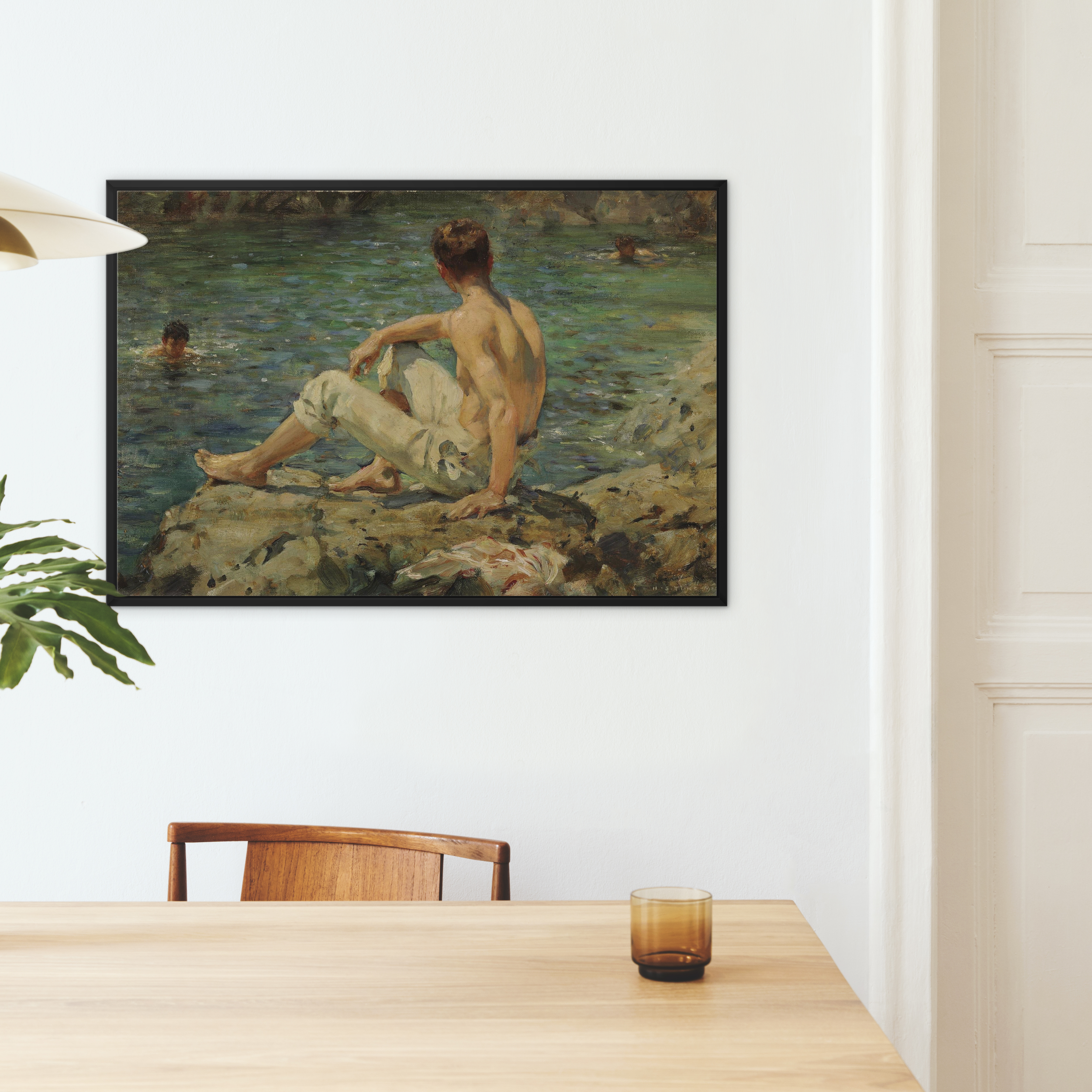 Green and Gold - Henry Scott Tuke Bathers Framed Canvas, Framed Painting Man Sea