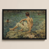Green and Gold Henry Scott Tuke Bathers Framed Canvas, Framed Painting Man Water