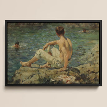 Green and Gold Henry Scott Tuke Bathers Framed Canvas, Framed Painting Man Water