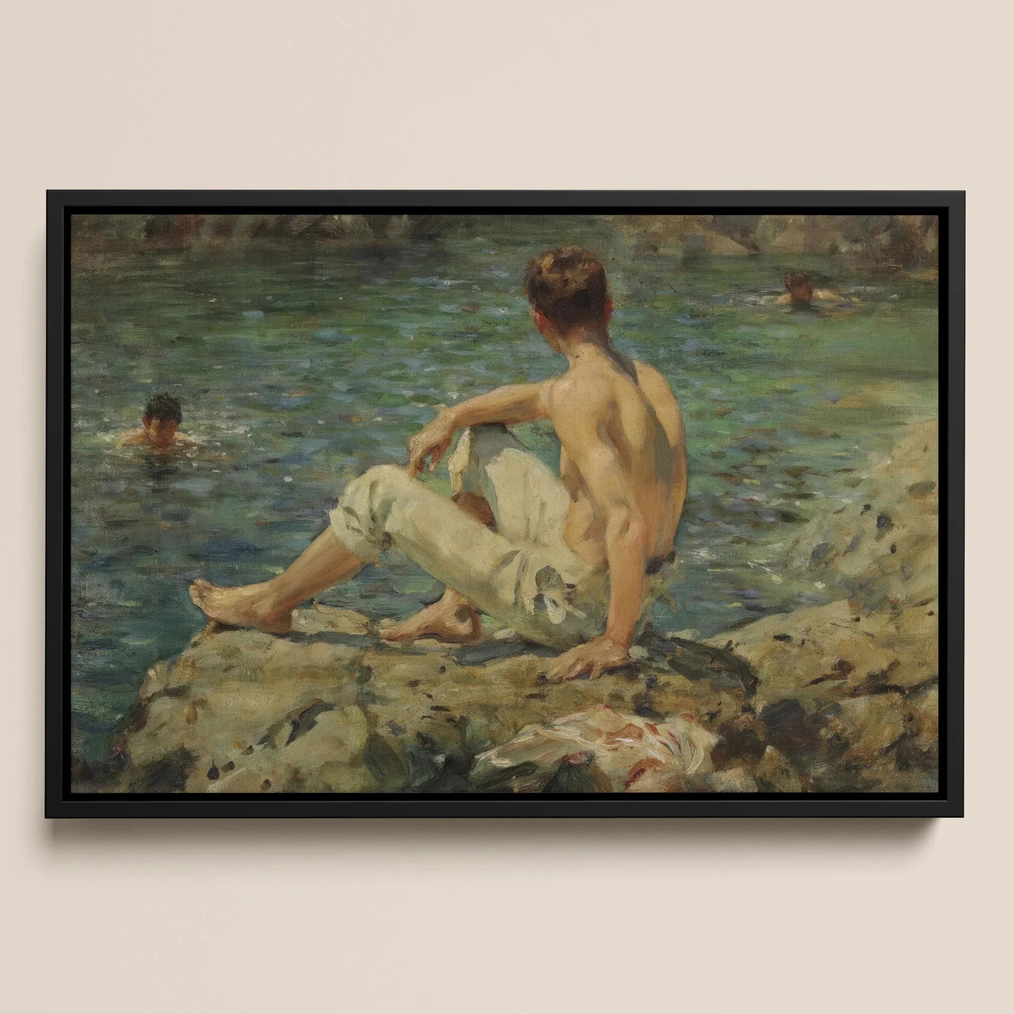 Green and Gold - Henry Scott Tuke Bathers Framed Canvas, Framed Painting Man Water