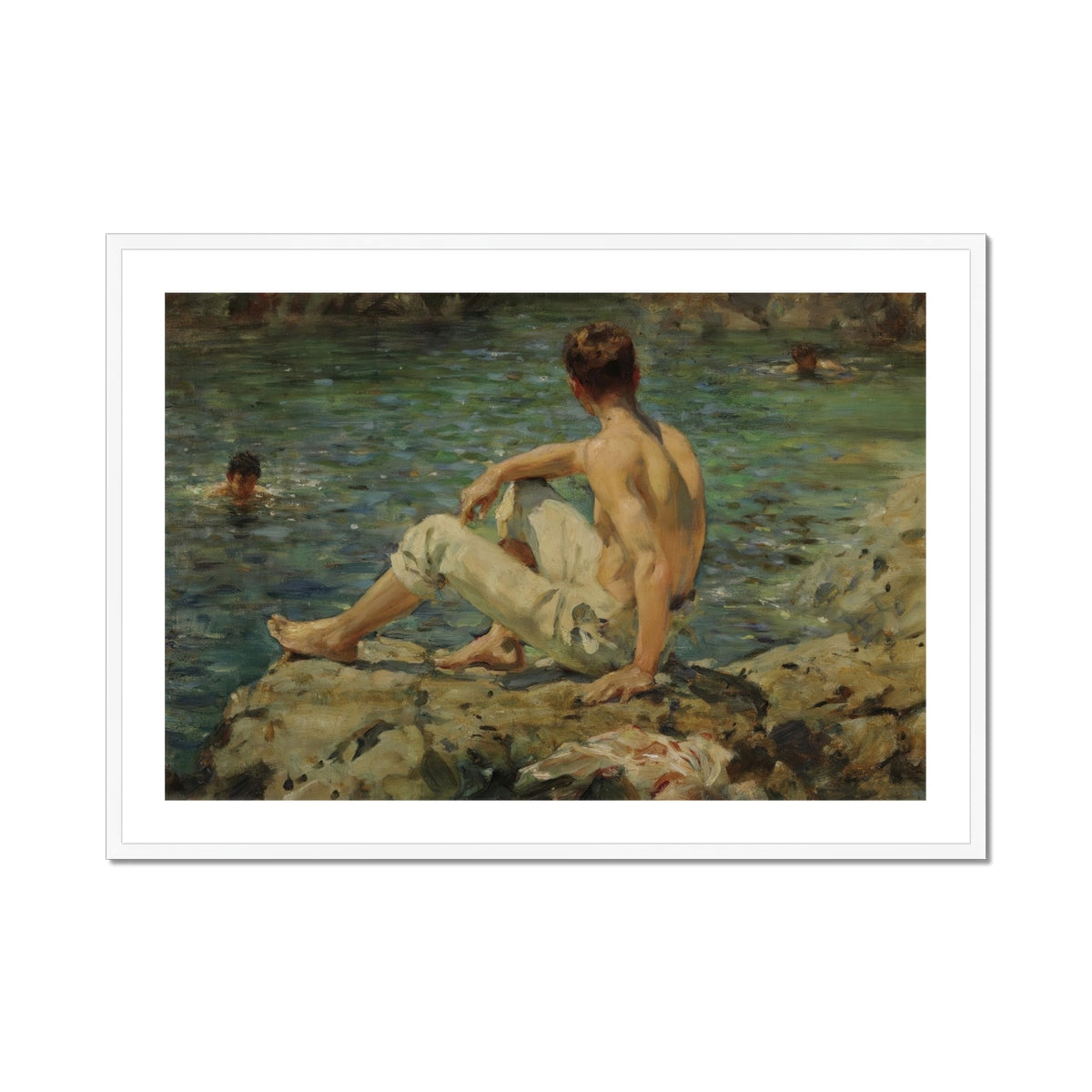 Green and Gold - Henry Scott Tuke Seaside Art Print, Framed Painting Man Sea