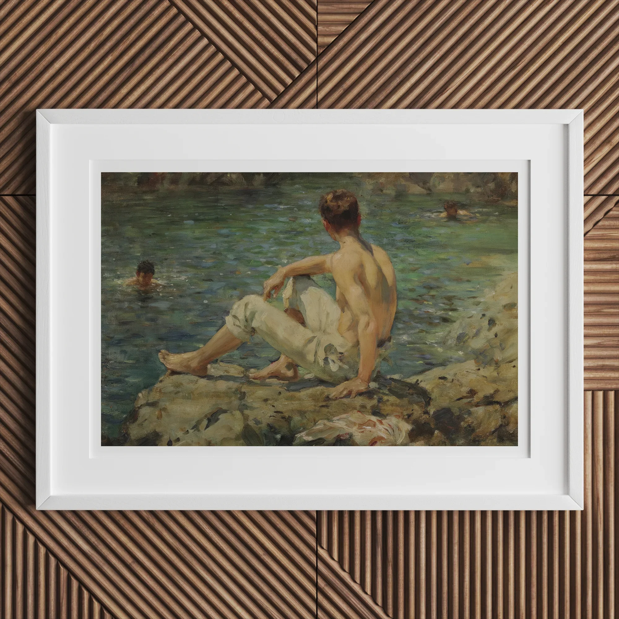 Green and Gold - Henry Scott Tuke Seaside Art Print, Framed Painting Man Water