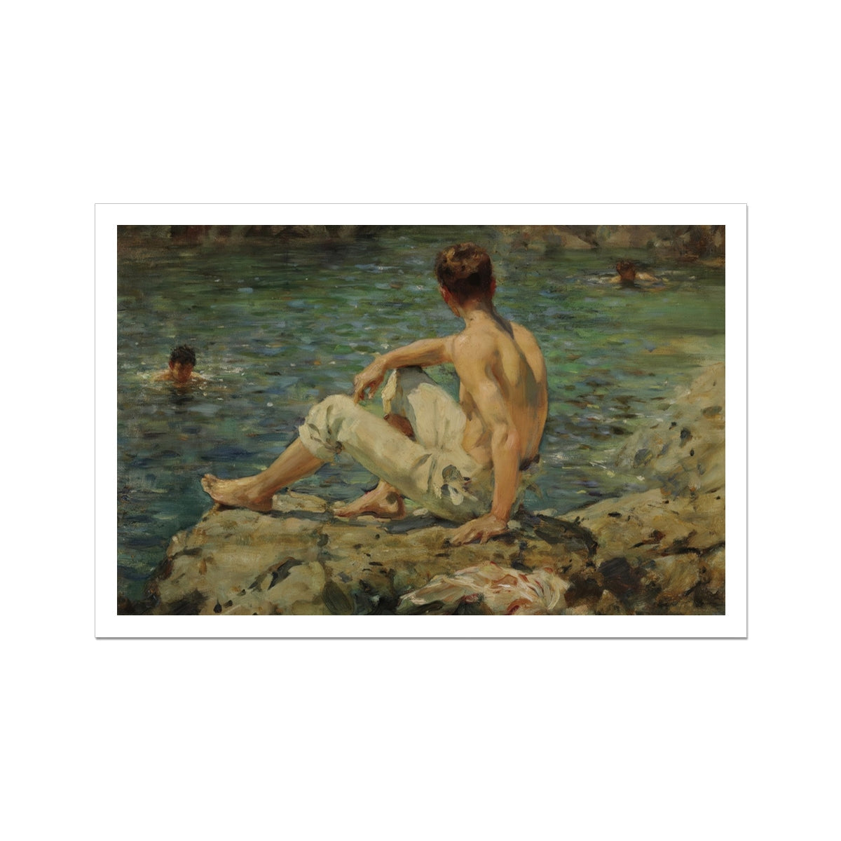 Green and Gold - Henry Scott Tuke Seaside Art Print, Impressionistic Painting Man Water