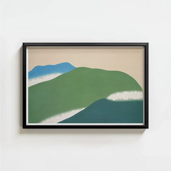 Modern Abstract Landscape Art Print Sleek Black Frame Kamisaka Sekka, Horizon Surrenders, Celadon Surging
