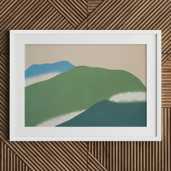 Green Mountains - Kamisaka Sekka Art Print / Canvas White Framed Abstract Landscape Art Print Green Blue Kamisaka Sekka Art, Horizon