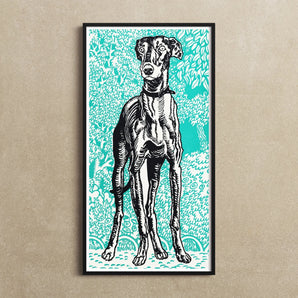 Greyhound - Moriz Jung Lithograph Dog Art Print / Canvas Black White Illustration Slender Dog Greyhound Whippet Turquoise Moriz Jung