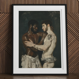 Gripped - Neoclassical Gay Bodybuilders Art Print, 12x16’’ / 31x41cm / Black Frame / 2’’ Matboard, Framed Painting Two Men