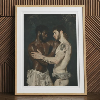 Gripped - Neoclassical Gay Bodybuilders Art Print, 12x16’’ / 31x41cm / Natural Frame / 2’’ Matboard, Framed Print Two Men