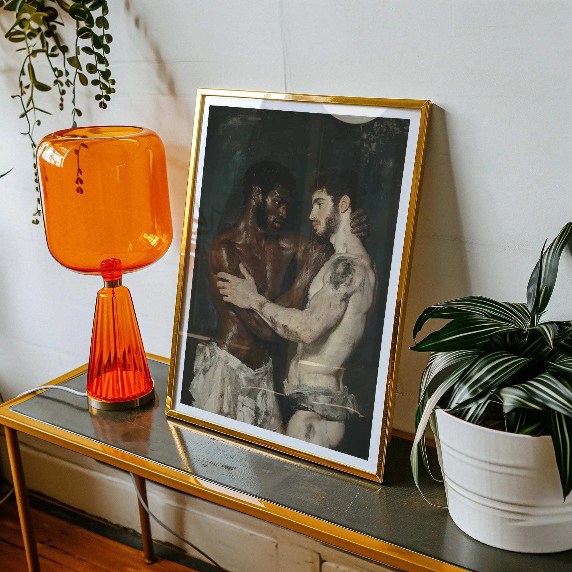 Gripped Neoclassical Gay Bodybuilders Art Print, Framed Painting Two Men