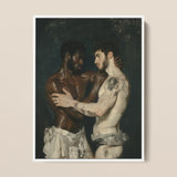 Gripped - Neoclassical Gay Wrestlers Framed Canvas, 12x16’’ / 31x41cm / White Floating Frame, Framed Print Painting Two Men