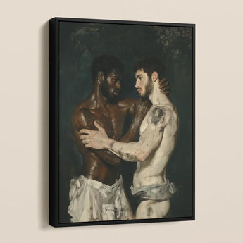 Gripped - Neoclassical Gay Wrestlers Framed Canvas, Framed Oil Painting Two Men