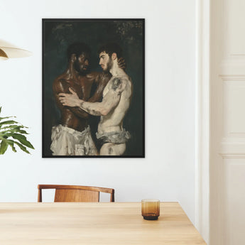 Gripped - Neoclassical Gay Wrestlers Framed Canvas, Framed Painting Two Men