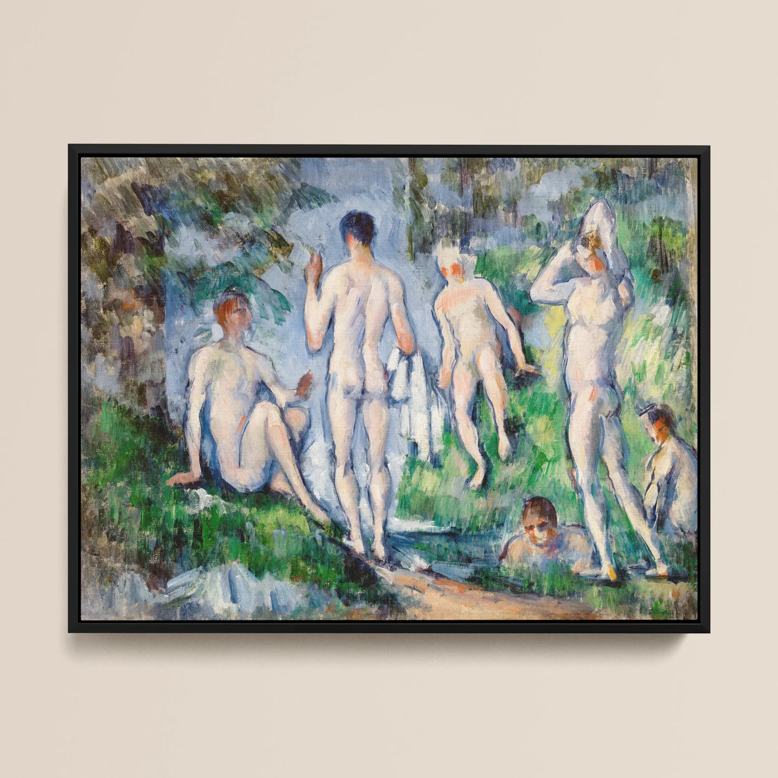 Group of Bathers - Paul Cézanne Framed Canvas, Impressionist Painting Nude Figures Natural Outdoor