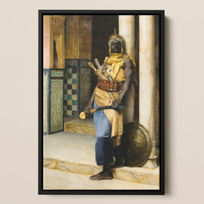 Guarding the Palace Ludwig Deutsch Framed Canvas, Painting Nubian Palace Guard Traditional Attire Ornate Screens