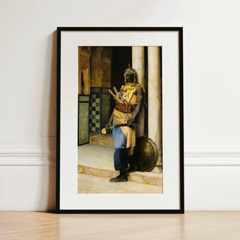 Guarding the Palace - Ludwig Deutsch Orientalism Art Print / Canvas Black-framed Art Print Historical Painting Warrior Gold Yellow Ludwig