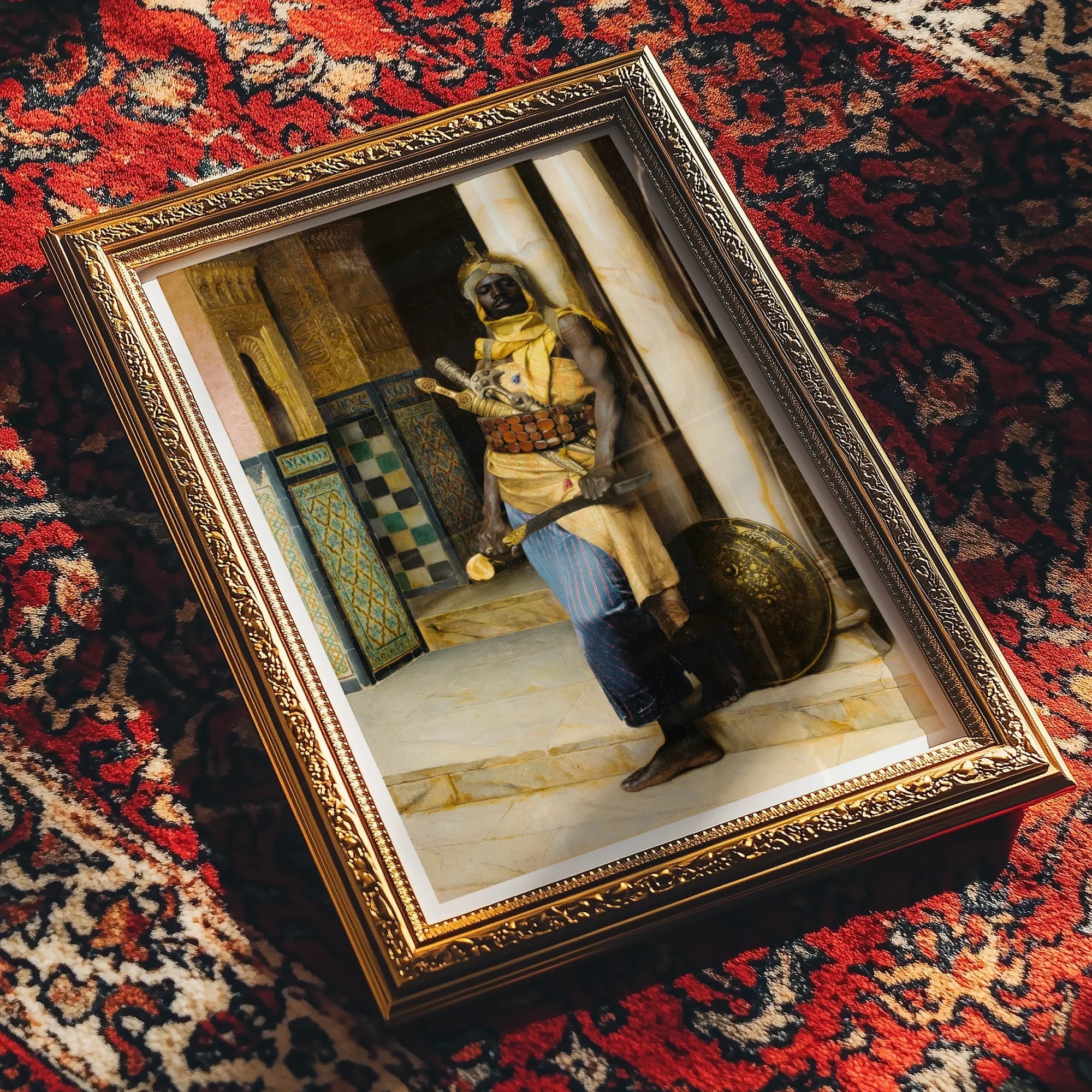 Guarding the Palace - Ludwig Deutsch Orientalism Art Print, Framed Artwork Figure Traditional Middle Eastern Dress Doorway