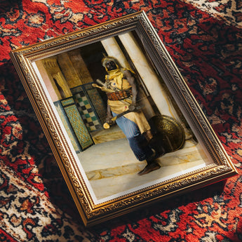 Guarding the Palace - Ludwig Deutsch Orientalism Art Print, Framed Artwork Figure Traditional Middle Eastern Dress Doorway