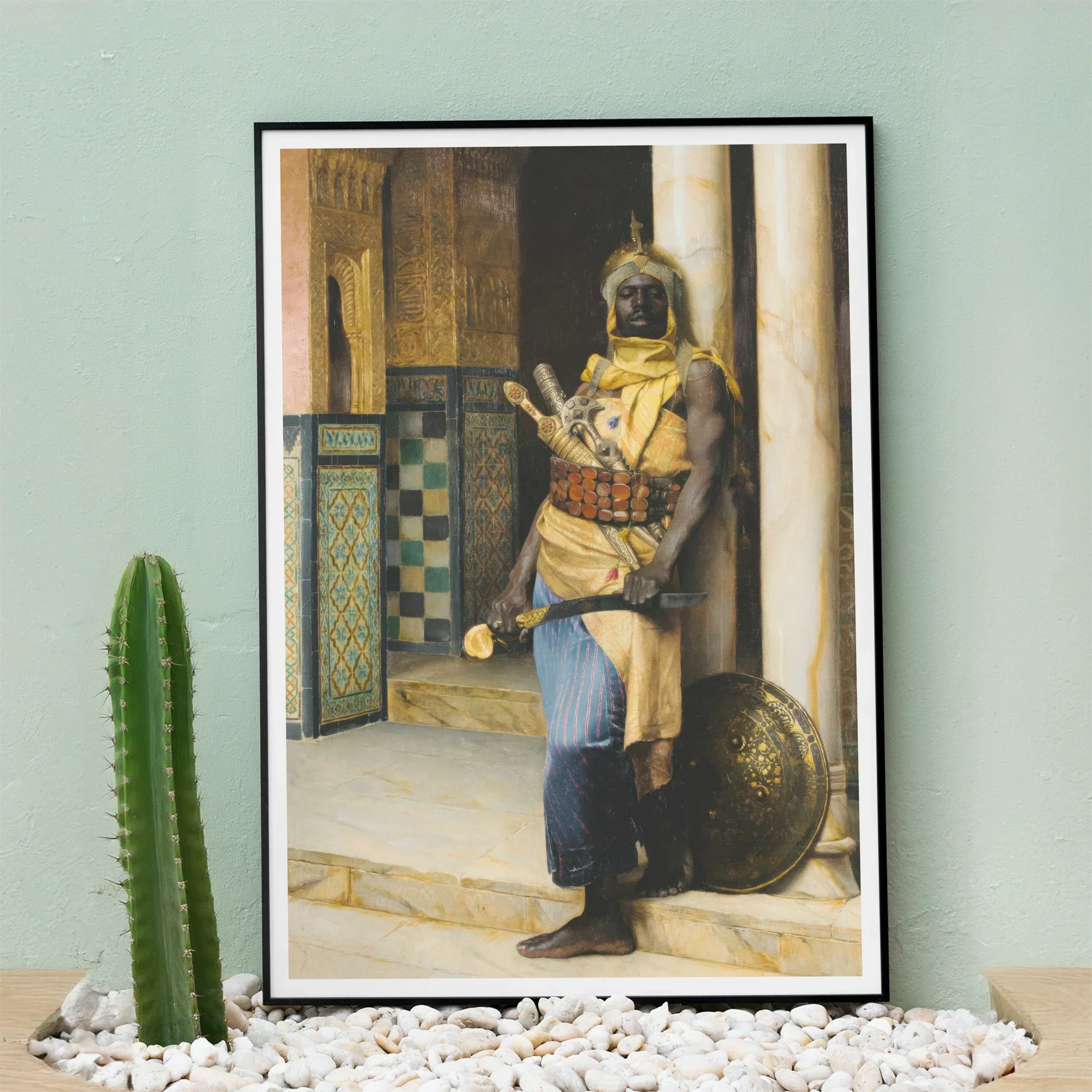 Guarding the Palace - Ludwig Deutsch Orientalism Art Print, Framed Artwork Nubian Palace Guard Traditional Dress Armor
