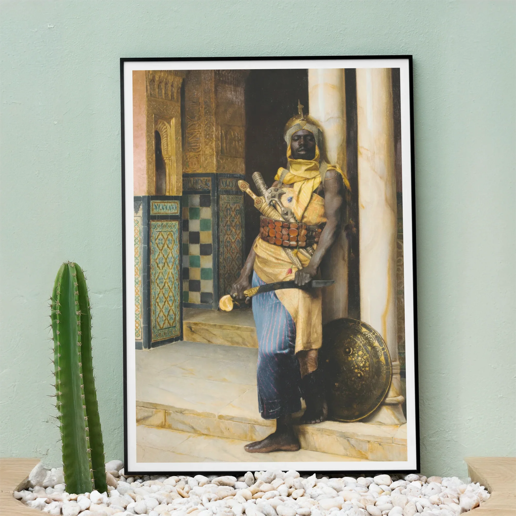 Guarding the Palace - Ludwig Deutsch Orientalism Art Print, Framed Artwork Nubian Palace Guard Traditional Dress Armor