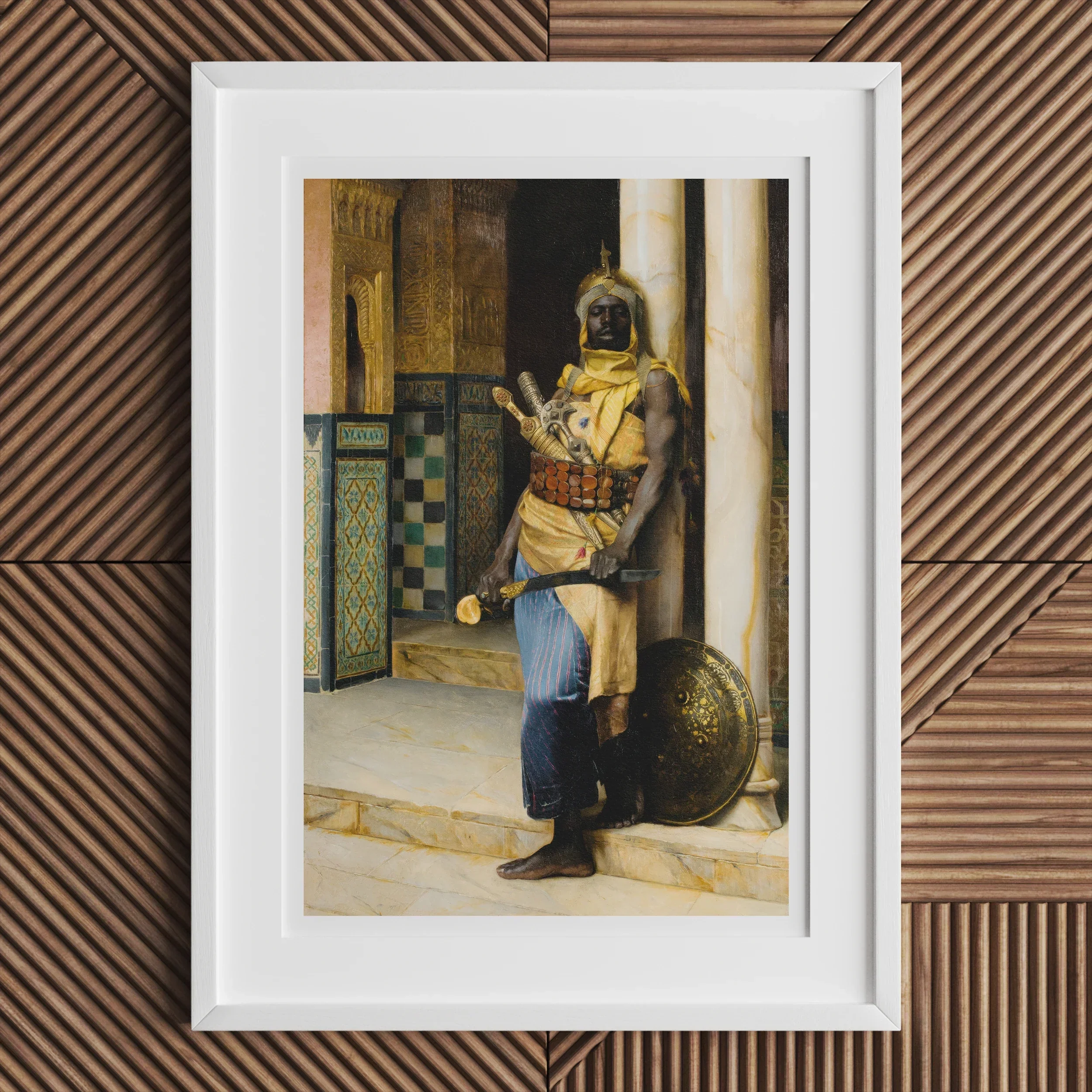 Guarding the Palace Ludwig Deutsch Orientalism Art Print, Framed Photograph Person Ornate Costume Doorway