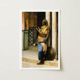 Guarding the Palace - Ludwig Deutsch Orientalism Art Print / Canvas Framed Historical Painting Dark-skinned Warrior Ornate Golden