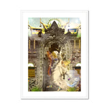 Guest of Honour - Buddhist Collage Fusion Art Print, Ornate Stone Archway Decorated Intricate Carvings Mystical Figures