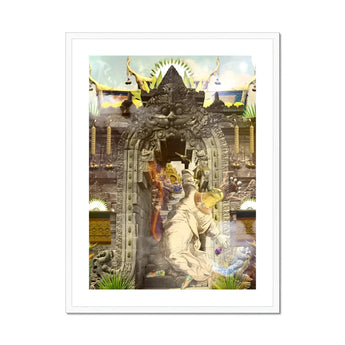 Guest of Honour - Buddhist Collage Fusion Art Print, Ornate Stone Archway Decorated Intricate Carvings Mystical Figures