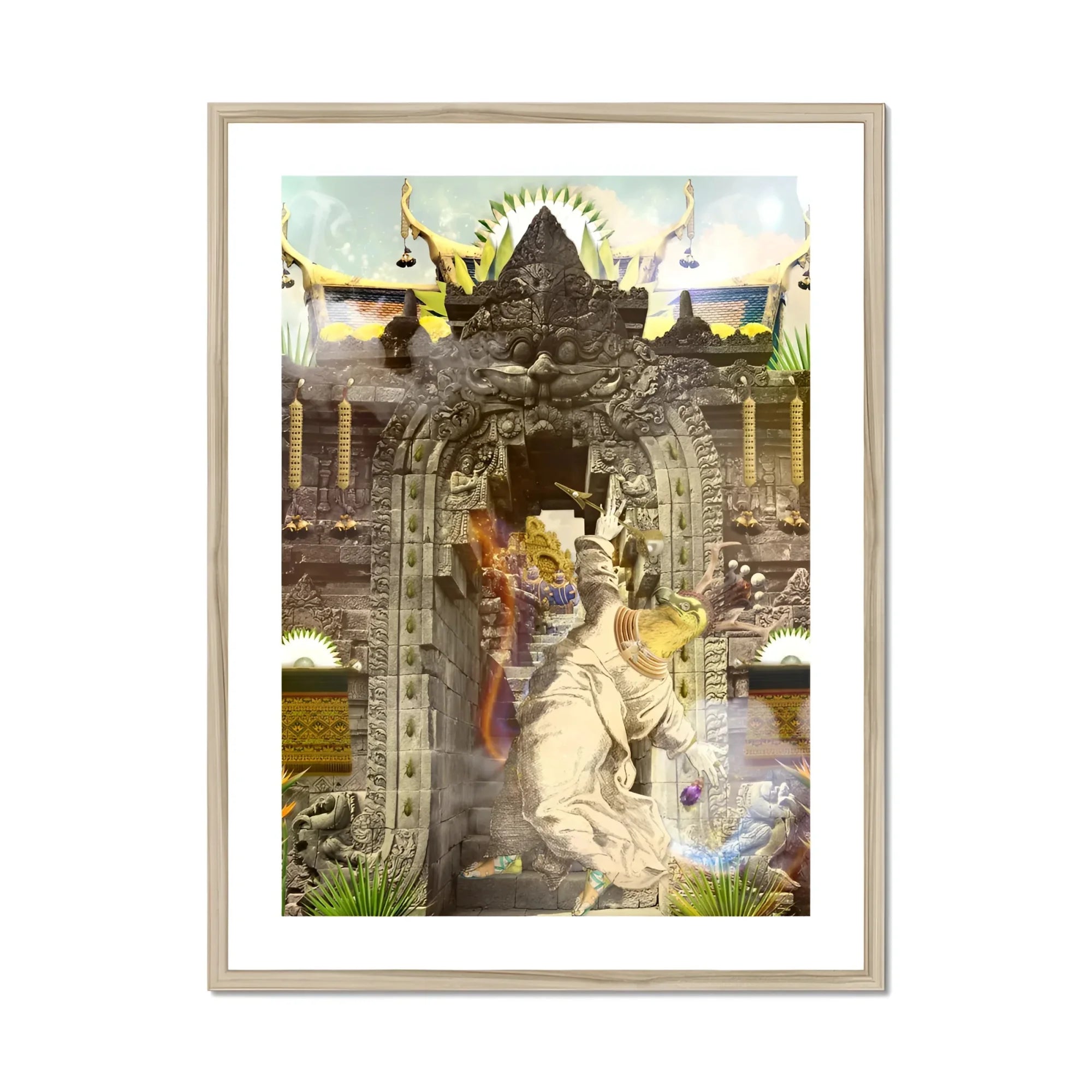 Guest of Honour - Buddhist Collage Fusion Art Print, Ornate Stone Archway Decorated Intricate Carvings Architectural