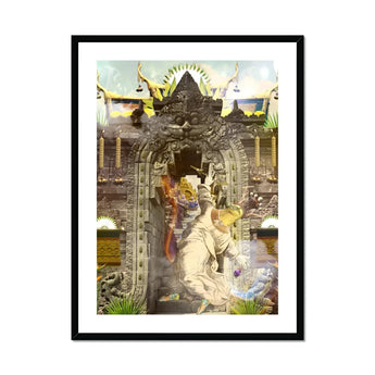 Guest of Honour - Buddhist Collage Fusion Art Print, Ornate Stone Archway Decorative Carvings Mystical Elements