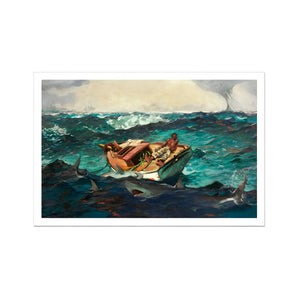 Gulf Stream - Winslow Homer American Realism Art Print, 30x20’’ / 76x51cm / Unframed, Wooden Boat Surrounded Sharks Turbulent Ocean Waves