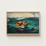 Framed Painting Man Boat Turbulent Teal Dark Blue Winslow Homer’s Gulf Stream, American Realism Art