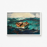 Framed Painting Man Boat Turbulent Ocean Waves Sharks Winslow Homer’s Gulf Stream, American Realism Art